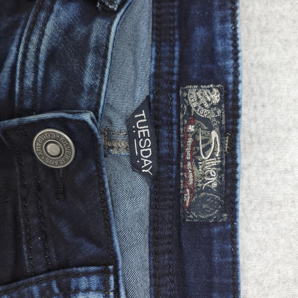 Silver Jeans Tuesday Mid Skinny Jeans Womens‎ 31x31 Dark Wash Distressed Denim - Picture 2 of 14